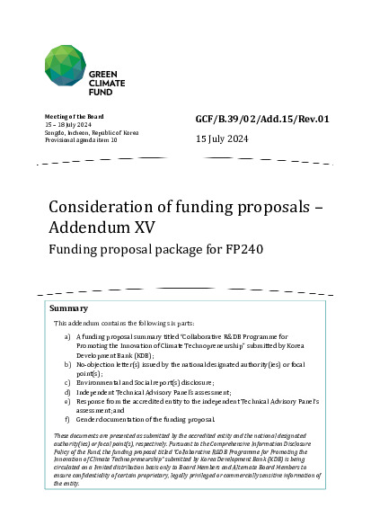 Download Consideration of funding proposals – Addendum XV Funding proposal package for FP240 Document cover for Consideration of funding proposals – Addendum XV Funding proposal package for FP240
