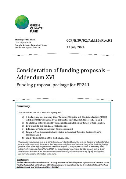 Download Consideration of funding proposals – Addendum XVI Funding proposal package for FP241 Document cover for Consideration of funding proposals – Addendum XVI Funding proposal package for FP241