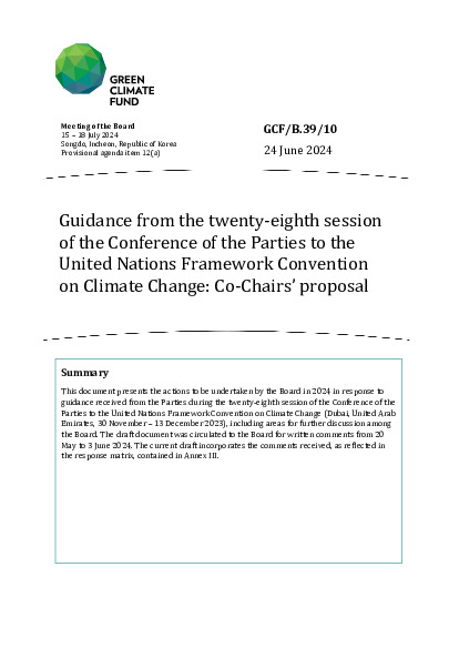 Download Guidance from the twenty-eighth session of the Conference of the Parties to the United Nations Framework Convention on Climate Change: Co-Chairs’ proposal Document cover for Guidance from the twenty-eighth session of the Conference of the Parties to the United Nations Framework Convention on Climate Change: Co-Chairs’ proposal