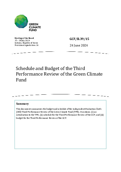 Download Schedule and Budget of the Third Performance Review of the Green Climate Fund Document cover for Schedule and Budget of the Third Performance Review of the Green Climate Fund