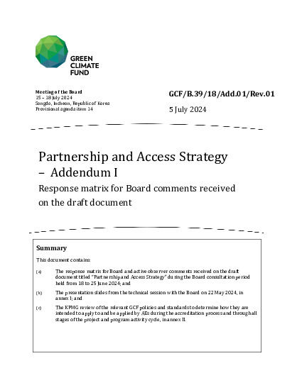 Download Partnership and Access Strategy – Addendum I: Response matrix for Board comments received on the draft document Document cover for Partnership and Access Strategy – Addendum I: Response matrix for Board comments received on the draft document