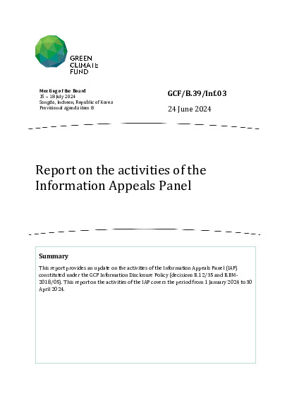 Download Report on the activities of the Information Appeals Panel Document cover for Report on the activities of the Information Appeals Panel