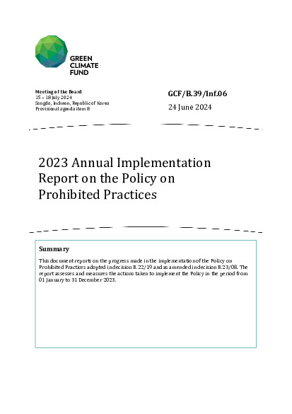 Download 2023 Annual Implementation Report on the Policy on Prohibited Practice Document cover for 2023 Annual Implementation Report on the Policy on Prohibited Practice