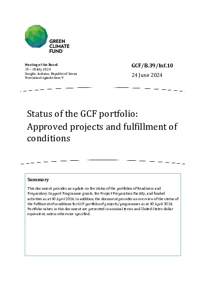 Download Status of the GCF portfolio: Approved projects and fulfillment of conditions Document cover for Status of the GCF portfolio: Approved projects and fulfillment of conditions