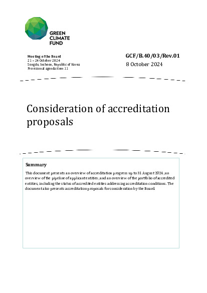 Document cover for Consideration of accreditation proposals
