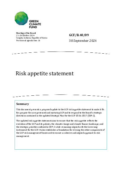 Document cover for Risk appetite statement