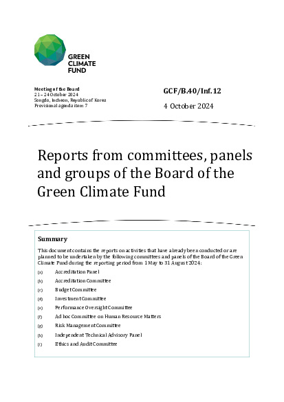 Document cover for Reports from committees, panels  and groups of the Board of the  Green Climate Fund