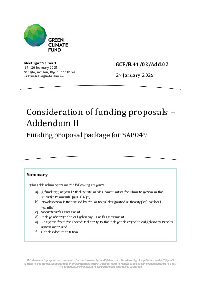 Document cover for Consideration of funding proposals – Addendum II Funding proposal package for SAP049