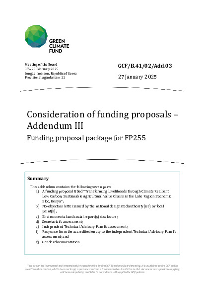 Document cover for Consideration of funding proposals – Addendum III Funding proposal package for FP255