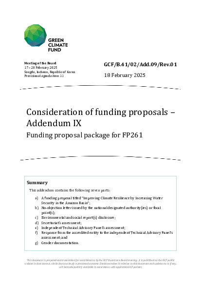 Document cover for Consideration of funding proposals – Addendum IX Funding proposal package for FP261