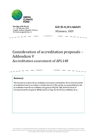Download Consideration of accreditation proposals – Addendum V Accreditation assessment of APL148 Document cover for Consideration of accreditation proposals – Addendum V Accreditation assessment of APL148