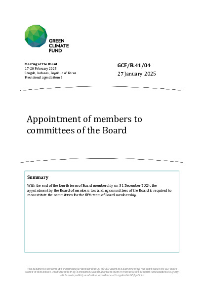 Document cover for Appointment of members to committees of the Board