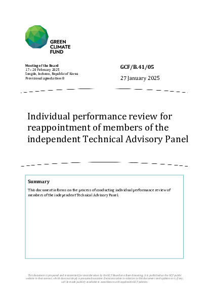 Document cover for Individual performance review for reappointment of members of the independent Technical Advisory Panel