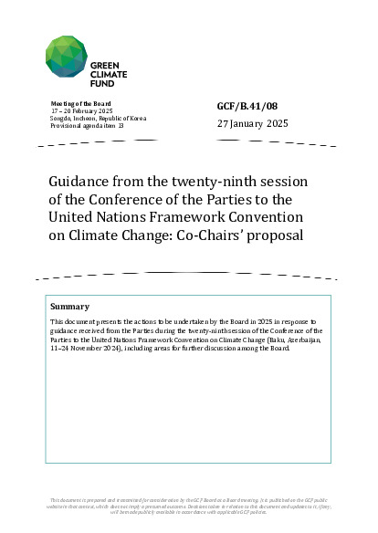Document cover for Guidance from the twenty-ninth session of the Conference of the Parties to the  United Nations Framework Convention  on Climate Change: Co-Chairs’ proposal