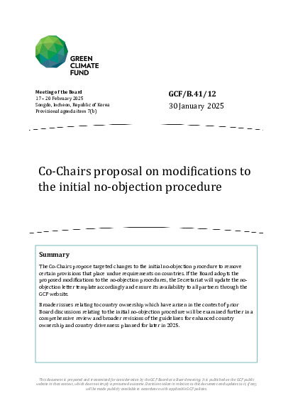 Document cover for Co-Chairs proposal on modifications to  the initial no-objection procedure