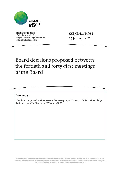 Download Board decisions proposed between the fortieth and forty-first meetings of the Board Document cover for Board decisions proposed between the fortieth and forty-first meetings of the Board