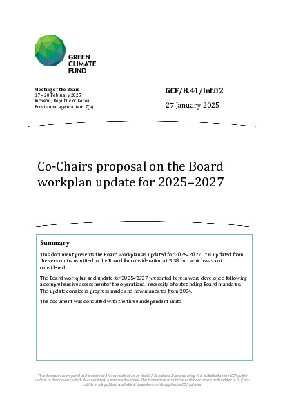 Document cover for Co-Chairs proposal on the Board workplan update for 2025-2027
