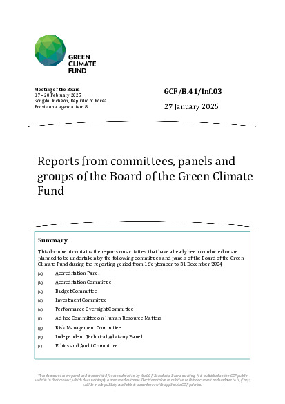 Document cover for Reports from committees, panels and groups of the Board of the Green Climate Fund