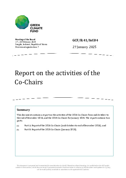 Document cover for Report on the activities of the Co-Chairs