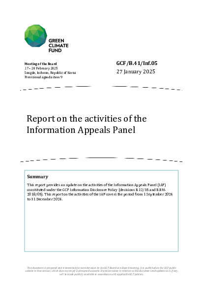 Download Report on the activities of the Information Appeals Panel Document cover for Report on the activities of the Information Appeals Panel