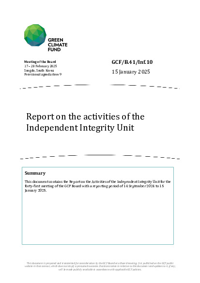 Download Report on the activities of the Independent Integrity Unit Document cover for Report on the activities of the Independent Integrity Unit