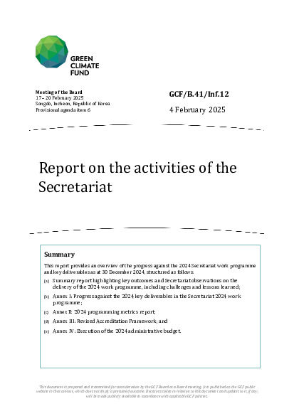Document cover for Report on the activities of the  Secretariat