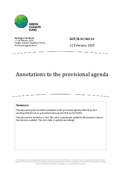 Document cover for Annotations to the provisional agenda