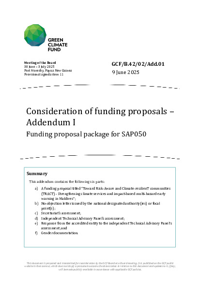 Document cover for Consideration of funding proposals – Addendum I Funding proposal package for SAP050