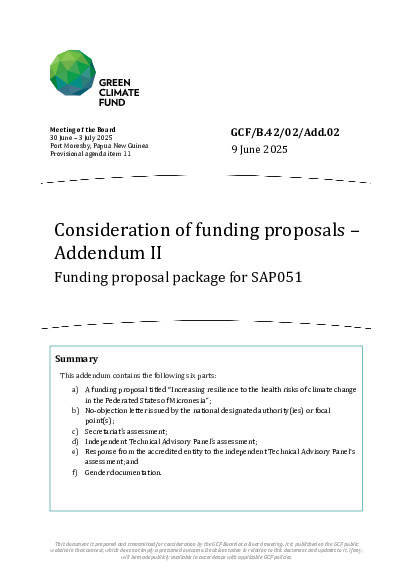 Document cover for Consideration of funding proposals – Addendum II Funding proposal package for SAP051
