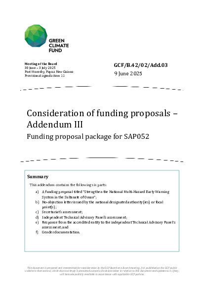 Document cover for Consideration of funding proposals – Addendum III Funding proposal package for SAP052