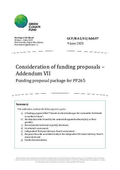Document cover for Consideration of funding proposals – Addendum VII Funding proposal package for FP265