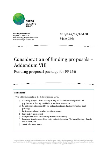 Document cover for Consideration of funding proposals – Addendum VIII Funding proposal package for FP266