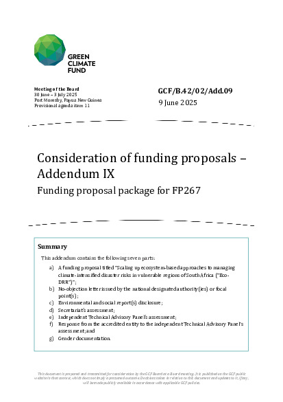Document cover for Consideration of funding proposals – Addendum IX  Funding proposal package for FP267