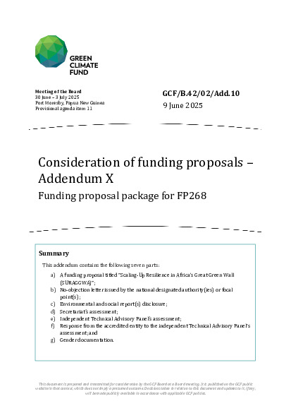 Document cover for Consideration of funding proposals – Addendum X Funding proposal package for FP268