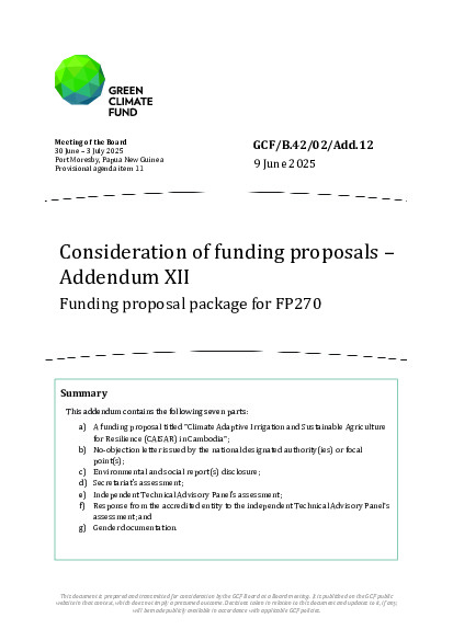 Document cover for Consideration of funding proposals – Addendum XII Funding proposal package for FP270