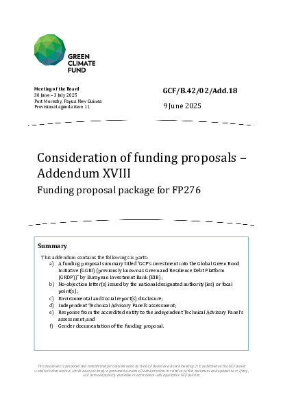 Download Consideration of funding proposals – Addendum XVIII Funding proposal package for FP276 Document cover for Consideration of funding proposals – Addendum XVIII Funding proposal package for FP276