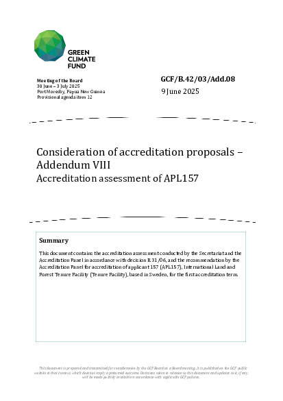 Download Consideration of accreditation proposals – Addendum VIII Accreditation assessment of APL157 Document cover for Consideration of accreditation proposals – Addendum VIII Accreditation assessment of APL157