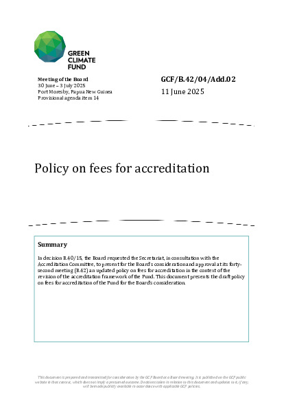 Document cover for Policy on fees for accreditation