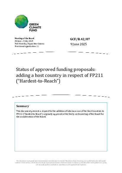Download Status of approved funding proposals: adding a host country in respect of FP211 (“Hardest-to-Reach”) Document cover for Status of approved funding proposals: adding a host country in respect of FP211 (“Hardest-to-Reach”)