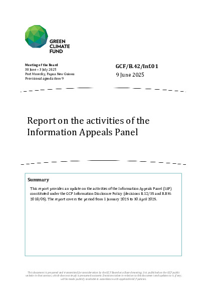 Download Report on the activities of the Information Appeals Panel Document cover for Report on the activities of the Information Appeals Panel