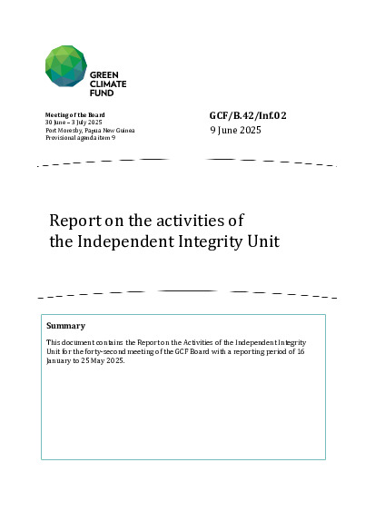Document cover for Report on the activities of the Independent Integrity Unit