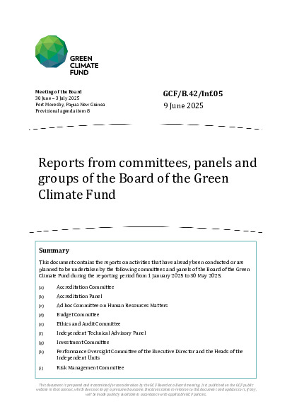 Download Reports from committees, panels and groups of the Board of the Green Climate Fund Document cover for Reports from committees, panels and groups of the Board of the Green Climate Fund