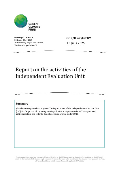 Download Report on the activities of the Independent Evaluation Unit Document cover for Report on the activities of the Independent Evaluation Unit