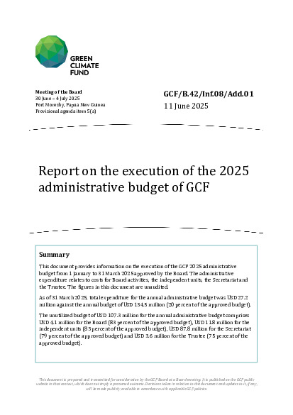 Download Report on the execution of the 2025 administrative budget of GCF Document cover for Report on the execution of the 2025 administrative budget of GCF