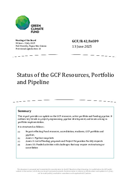Download Status of the GCF Resources, Portfolio and Pipeline Document cover for Status of the GCF Resources, Portfolio and Pipeline