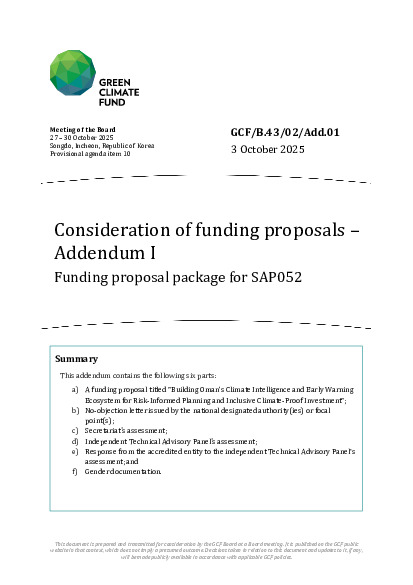 Download Consideration of funding proposals – Addendum I Funding proposal package for SAP052 Document cover for Consideration of funding proposals – Addendum I Funding proposal package for SAP052