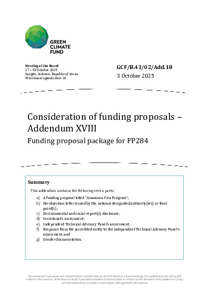 Document cover for Consideration of funding proposals – Addendum XVIII Funding proposal package for FP284