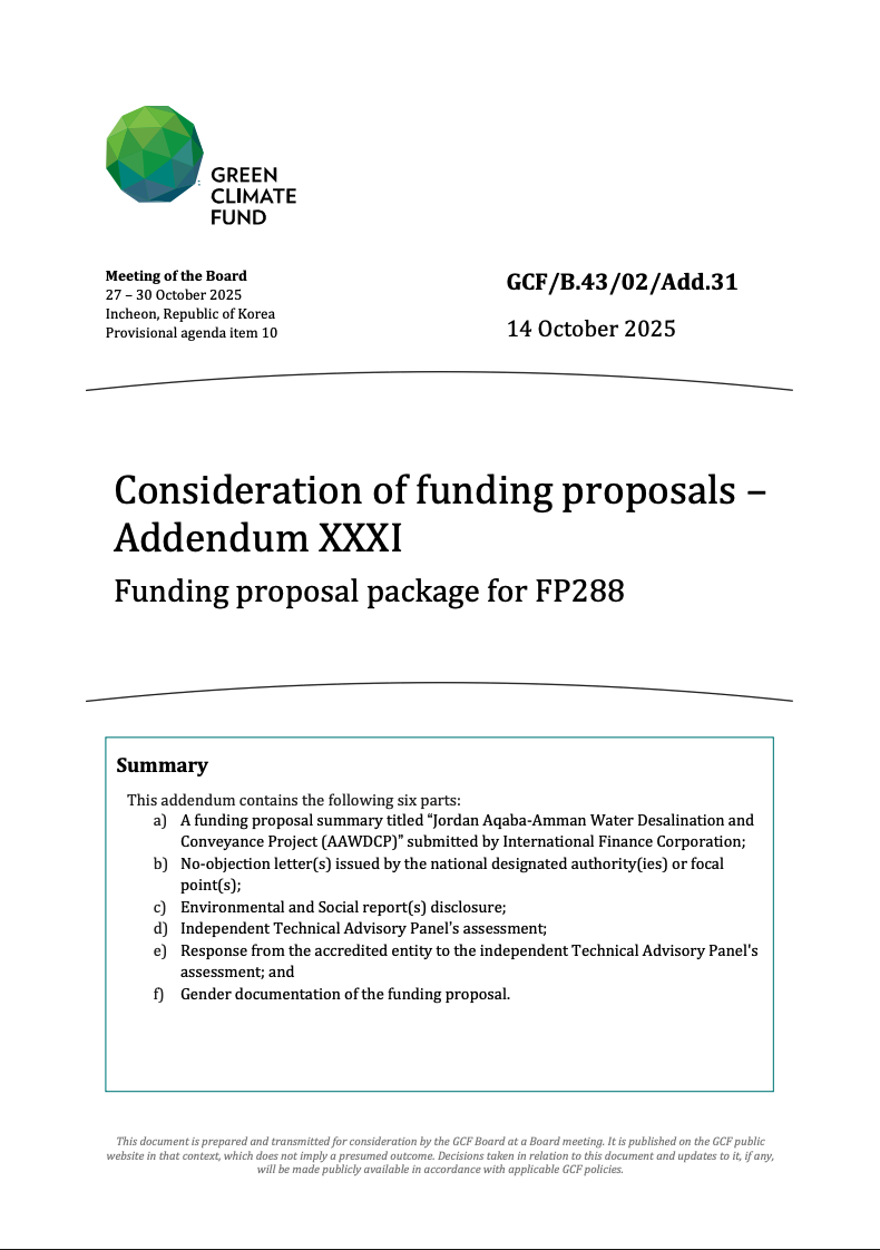 Document cover for Consideration of funding proposals – Addendum XXXI Funding proposal package for FP288