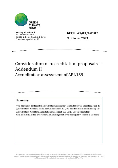 Document cover for Consideration of accreditation proposals – Addendum II Accreditation assessment of APL159
