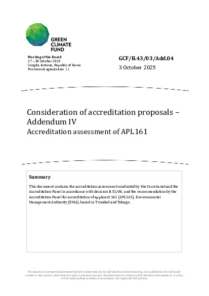 Document cover for Consideration of accreditation proposals – Addendum IV Accreditation assessment of APL161